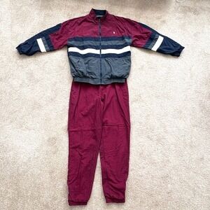 VTG Knights of Round Table Track Suit Men L Jacket Pants Burgundy 90s Colorblock